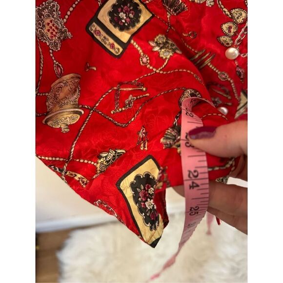 Vintage Studio Red Satiny Ornate Chain and Jewel Print Button Down Blouse M/L - Picture 6 of 6